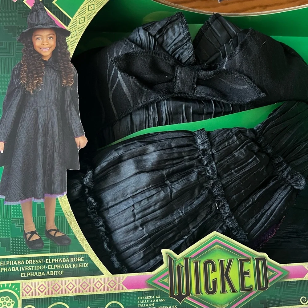Wicked Elphaba Witch Costume dress for Kids NEW - Black dress cape hat